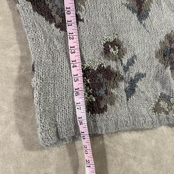 The Limited hand knit floral cropped crew neck chunky sweater wool blend Sz S - Picture 5 of 5